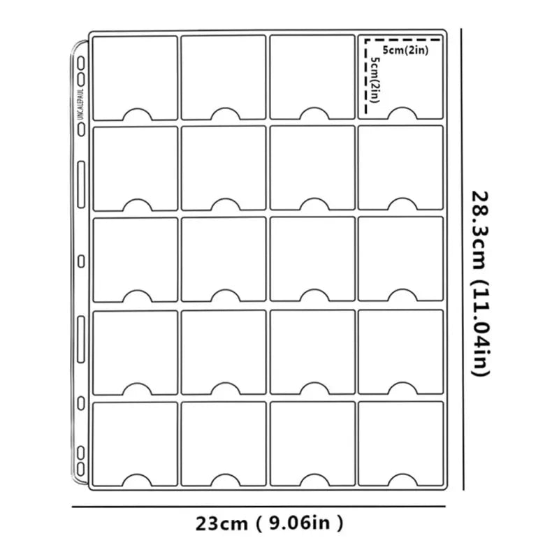 10PCS Coin Pocket Pages for 5x5cm Coin Flips – 20 Pockets, 9-Hole Standard Holders