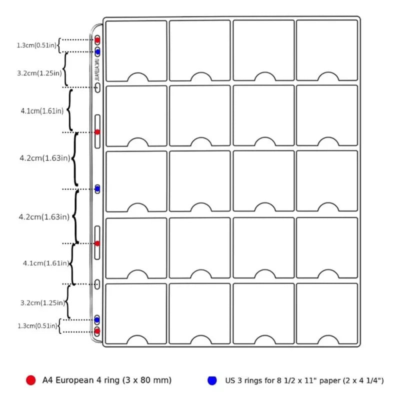 10PCS Coin Pocket Pages for 5x5cm Coin Flips – 20 Pockets, 9-Hole Standard Holders