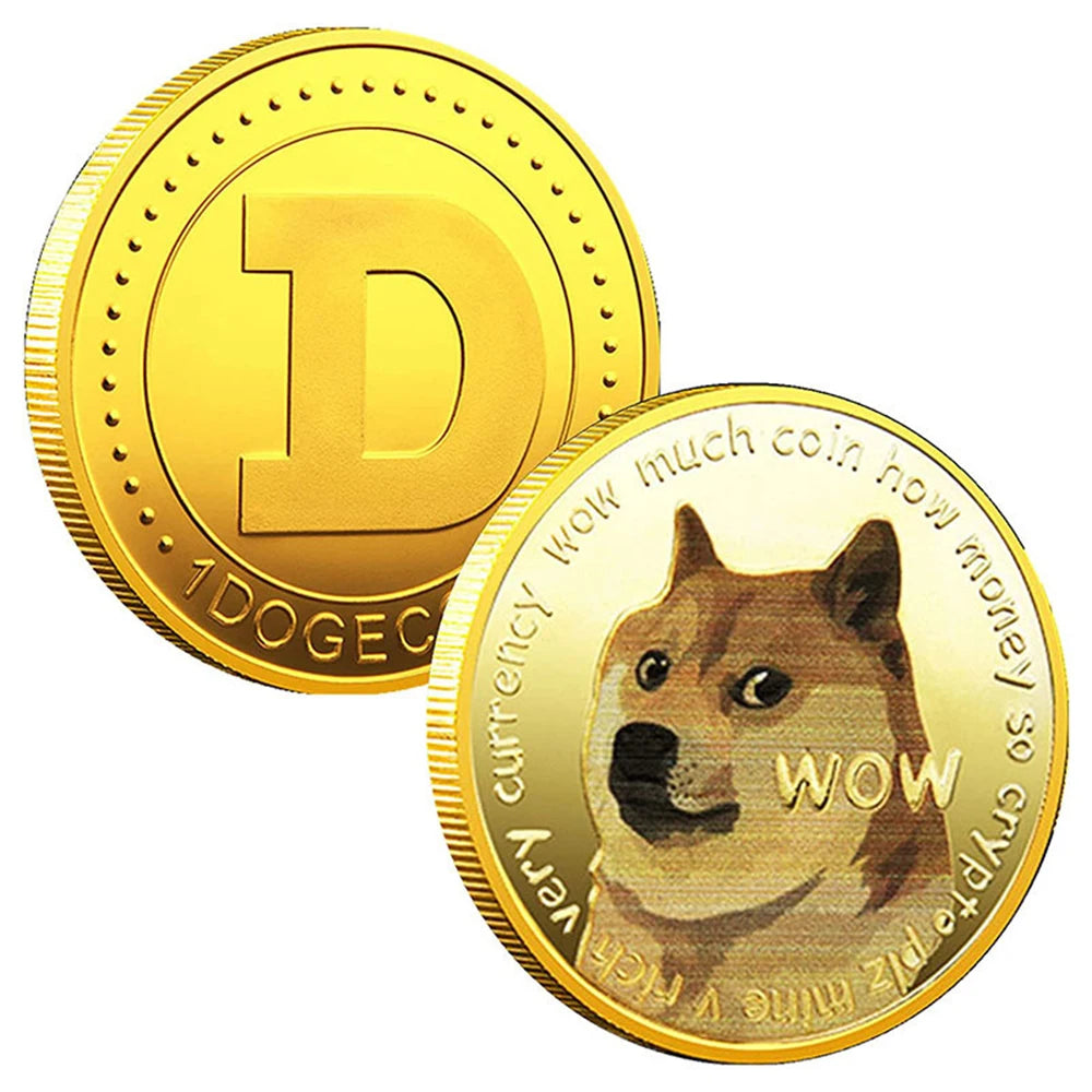 Dogecoin con estampado de perro - Moneda de recuerdo chapada en oro "To The Moon"