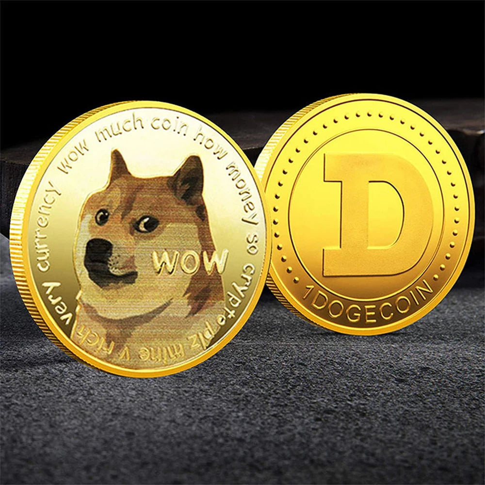 Dogecoin con estampado de perro - Moneda de recuerdo chapada en oro "To The Moon"