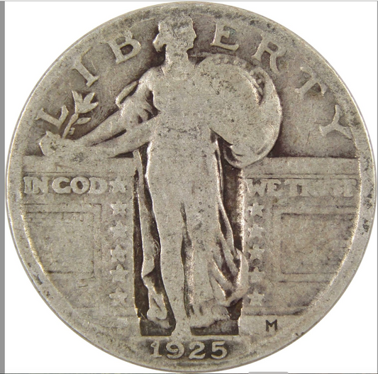 1925 Standing Liberty Quarter AG about Good 90% Silver 25C Coin