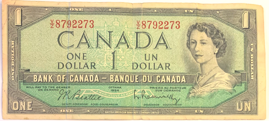 Historic 1954 1 Dollar Note Canada – Queen Elizabeth II Without Devil’s Face Variant