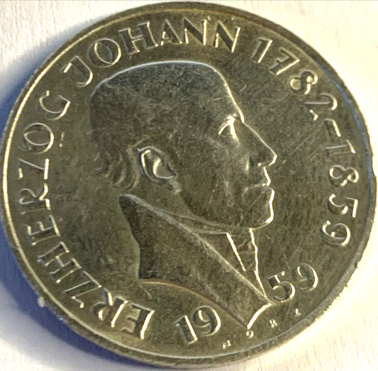 Best Seller Austria 25 Schilling 1959 Silver Coin – Archduke Johann 100th Anniversary