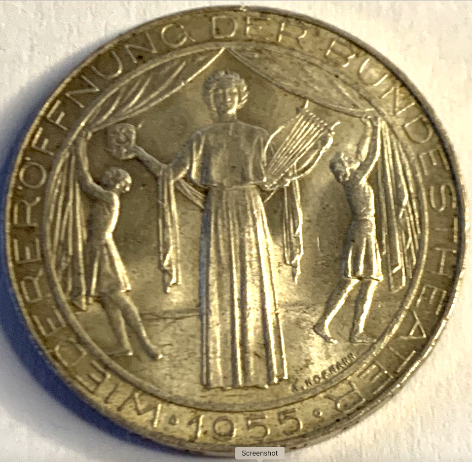 1955 Austria 25 Schilling Silver Coin – First Commemorative National Theater in Vienna