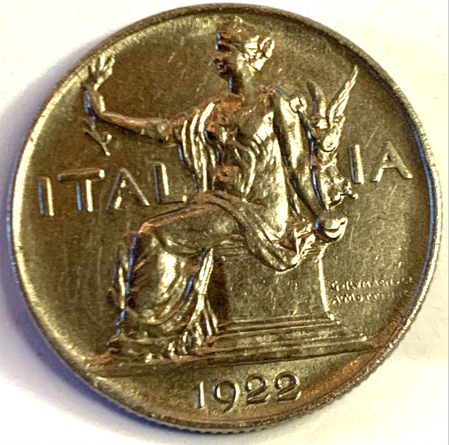 Exclusive 1922-R Italy 1 Lira – Vintage Rome-Minted Nickel Collector’s Piece