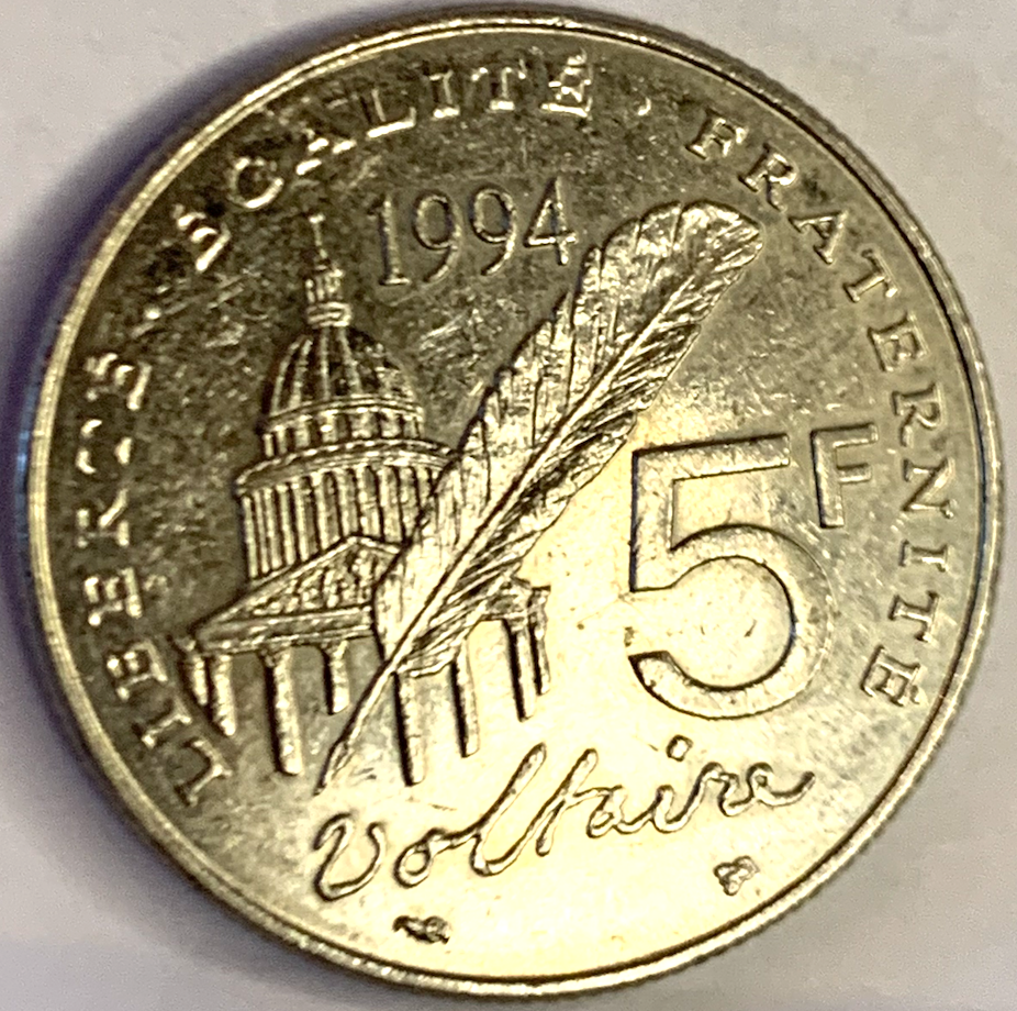 Iconic 1994 5 Francs Voltaire Commemorative – Limited Edition French Nickel Coin