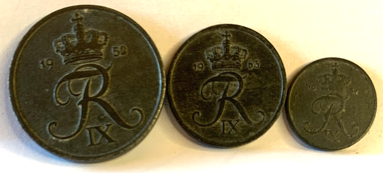 Rare Danish Coin Set – 1952 5 Öre, 1963 2 Öre, 1951 1 Öre | Postwar Collector Bundle