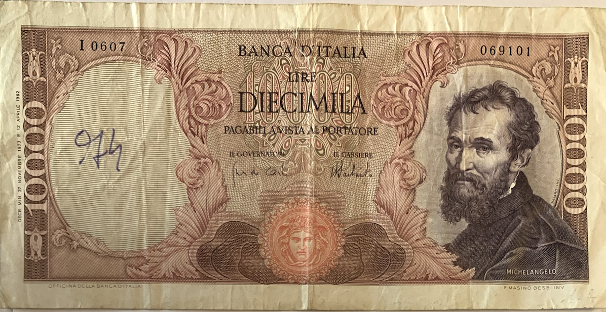 Historic Italian 10,000 Lire 1973 Note – Low Mintage Collectible | Michelangelo Art