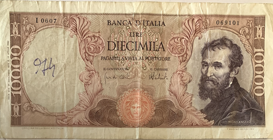 Historic Italian 10,000 Lire 1973 Note – Low Mintage Collectible | Michelangelo Art