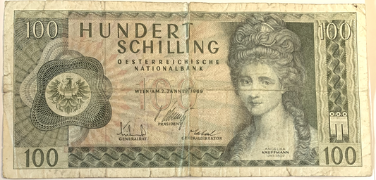 Rare 1969 Austria 100 Schilling Banknote – Second Issue with XF Grade Value