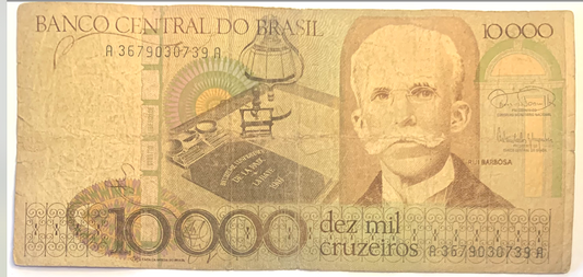 Rare 10,000 Cruzeiros Brazil Banknote – 1984–85 Redesign with Historical Signatures