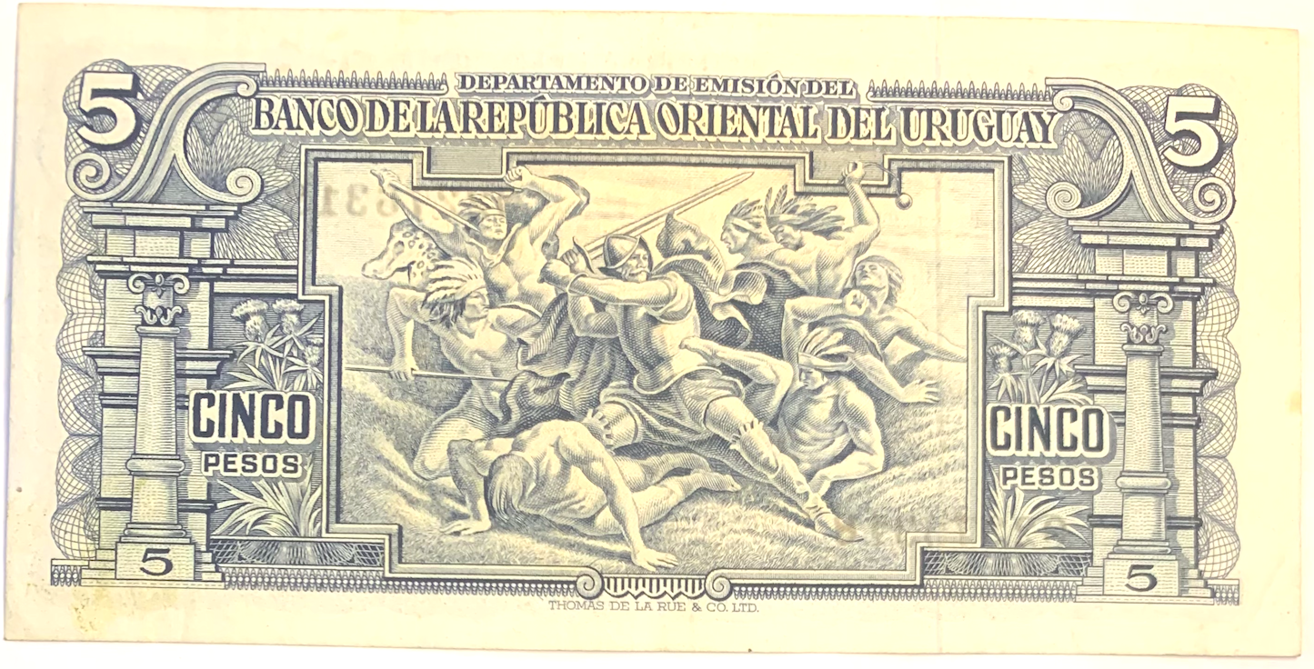 Vintage BROU 5 Pesos 1948 Banknote – Law of 1939 Series for Currency Collectors