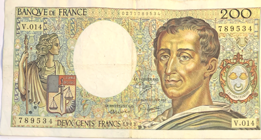 Rare 1983 France 200 Francs Montesquieu – V.014 Series – Colorful Vintage Banknote
