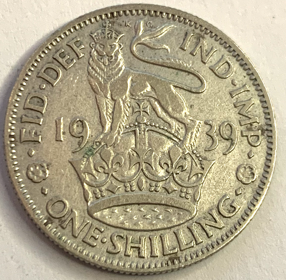 Low Mintage 1939 One Shilling – George VI Coin – Only 11 Million Minted!