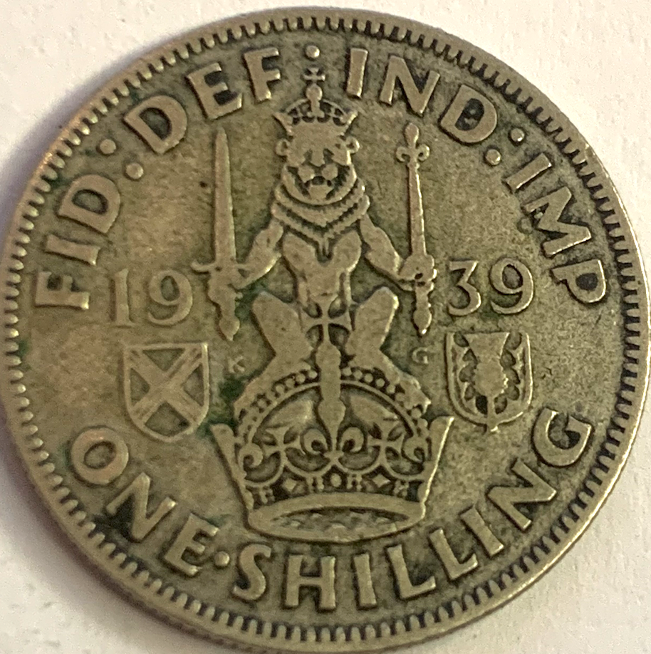 Low Mintage 1939 One Shilling – George VI Coin – Only 11 Million Minted!