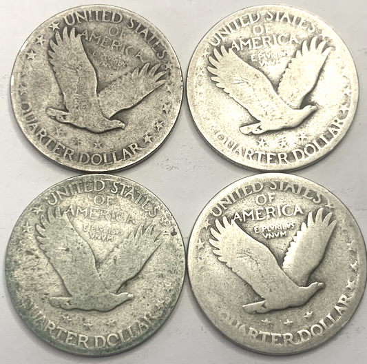 Vintage Silver Standing Liberty Quarter Set – 4 Coins, 1925–1930, Philadelphia Mint