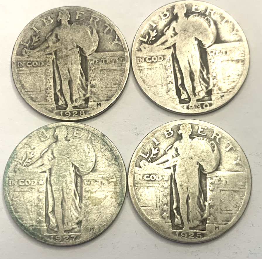 Vintage Silver Standing Liberty Quarter Set – 4 Coins, 1925–1930, Philadelphia Mint