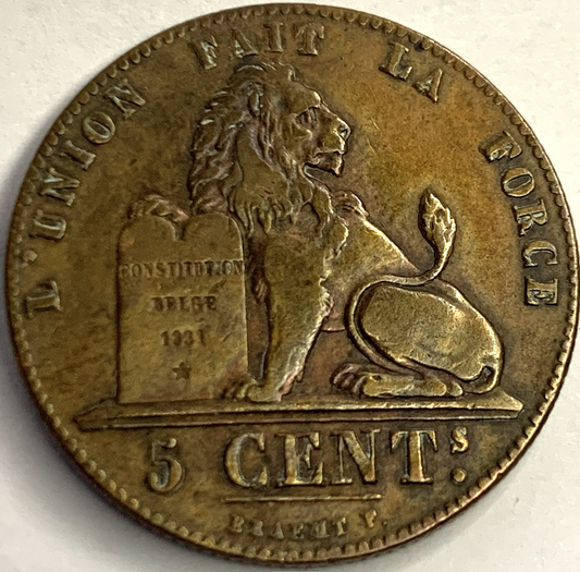 169-Year-Old Belgium 5 Centimes – Antique Leopold I Circulation Coin