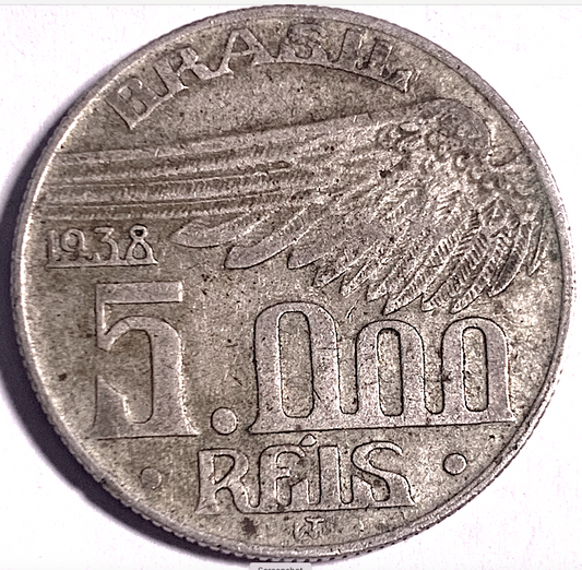 Extremely Rare 1938 5000 Réis Silver – Only 994k Minted in Rio de Janeiro