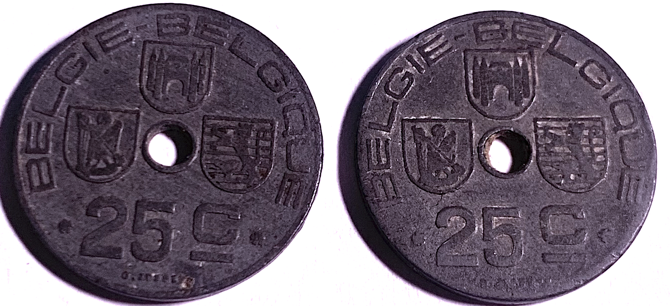 Rare WWII Era Belgium 25 Centimes 1942–1943 | BELGIE-BELGIQUE Numismatic Duo