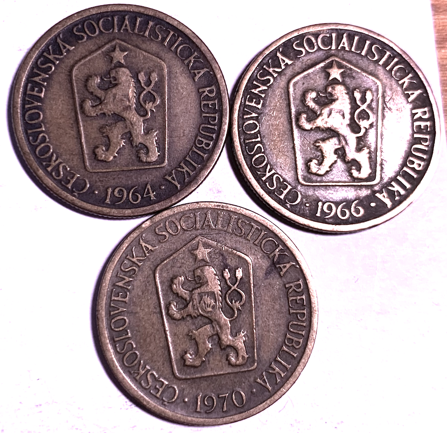Vintage Czechoslovakia 1 Koruna Lot (1964,1966,1970) – Aluminium-Bronze Classics