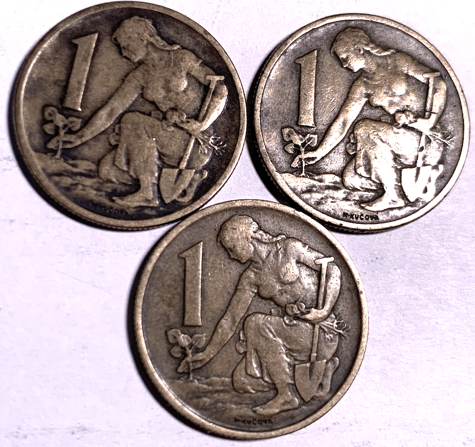 Vintage Czechoslovakia 1 Koruna Lot (1964,1966,1970) – Aluminium-Bronze Classics