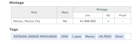 Collectible 1958 Mexican 1 Peso | Silver 0.100, Mexico City Mint