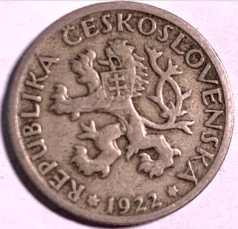 Historic Czechoslovakia 1 Koruna 1922 – Early First Republic Era Coin