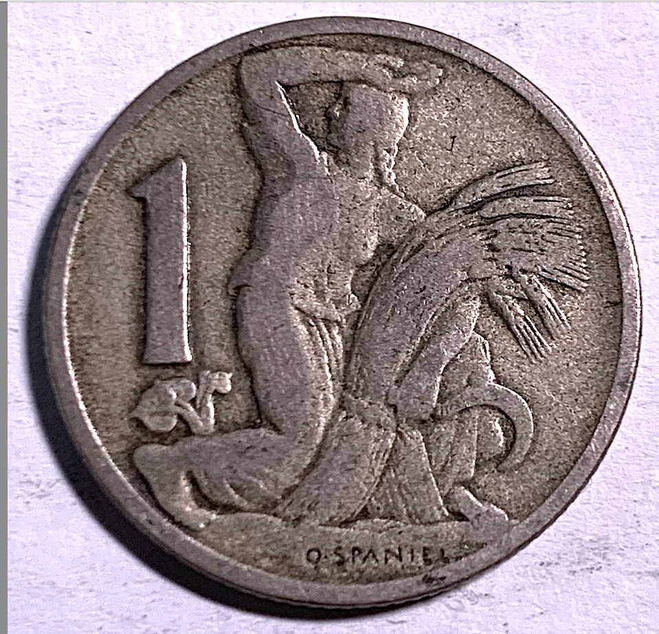 Historic Czechoslovakia 1 Koruna 1922 – Early First Republic Era Coin
