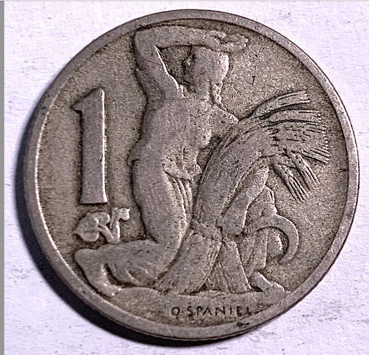 Historic Czechoslovakia 1 Koruna 1922 – Early First Republic Era Coin
