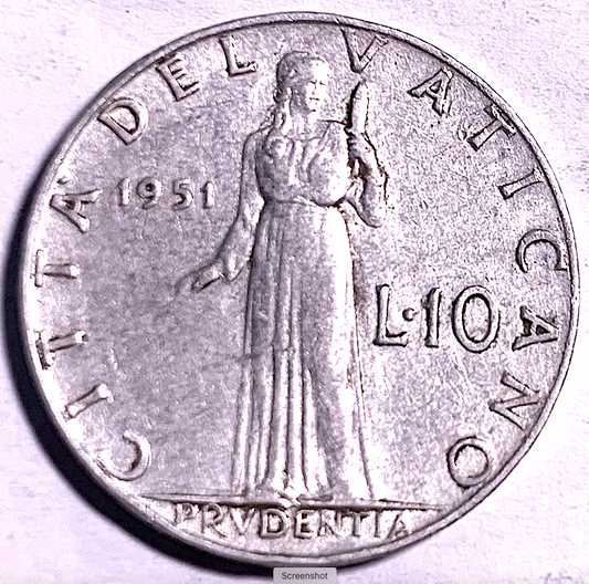 Extremely Rare Vatican City 10 Lire 1951 | Pope Pius XII, only 1,130,000 minted