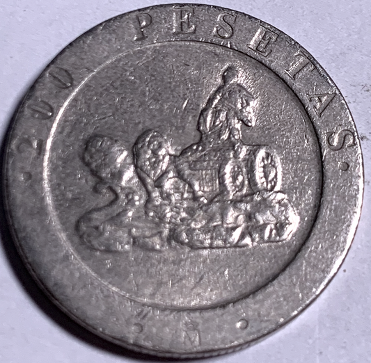 Rare Spain 200 Pesetas 1990-M Coin | Juan Carlos I Collectible | Madrid Mint