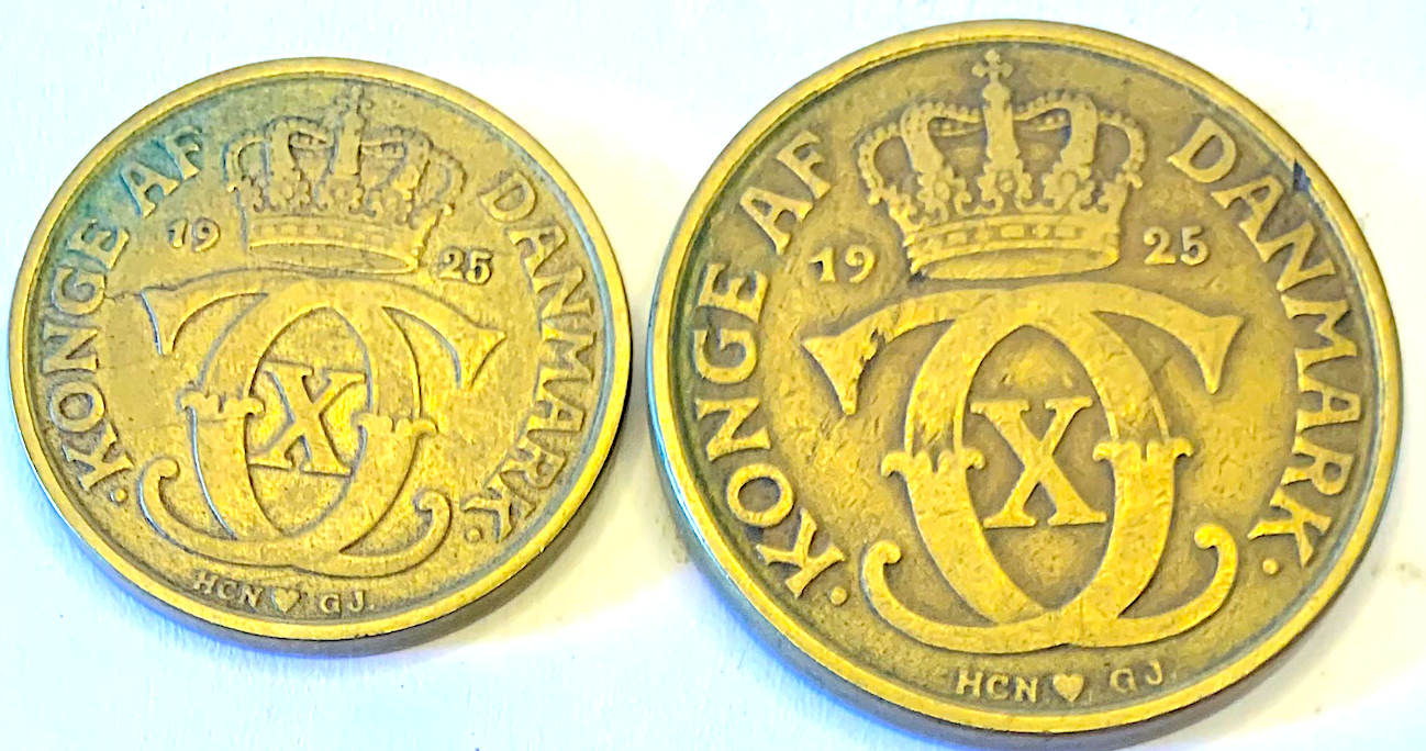 Rare Denmark 1 &amp; 2 Kroner 1925 | King Christian X | Scarce Copenhagen Mint Pair
