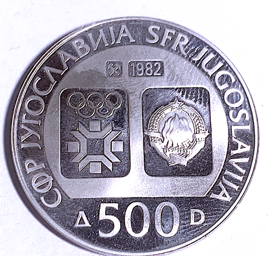 Rare 1982 Yugoslavia 500 Dinara Silver Proof – Sarajevo 1984 Winter Olympics