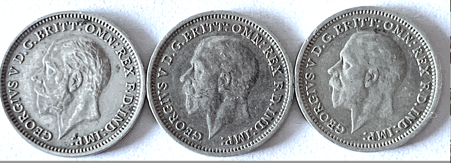 Best Seller: UK Silver Threepence Trio—1932, 1934 &amp; 1936 (KM#831)