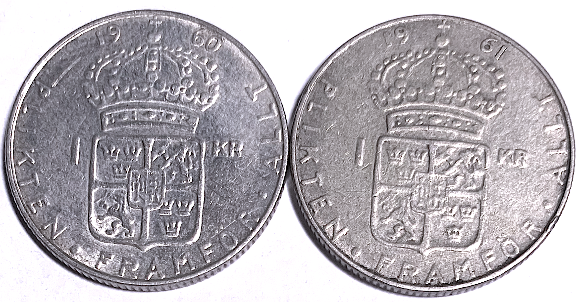 Best Seller: Sweden 1 Krona Silver 1960 &amp; 1961 (KM#826) – Stockholm Mint