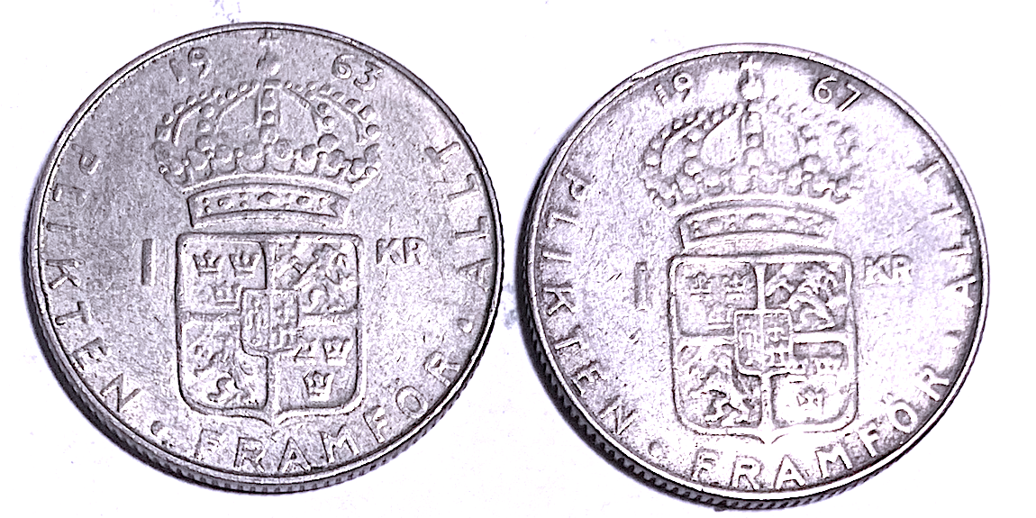 Best Seller: Sweden 1 Krona Silver 1963-U & 1967-U (KM#826) – Stockholm Mint