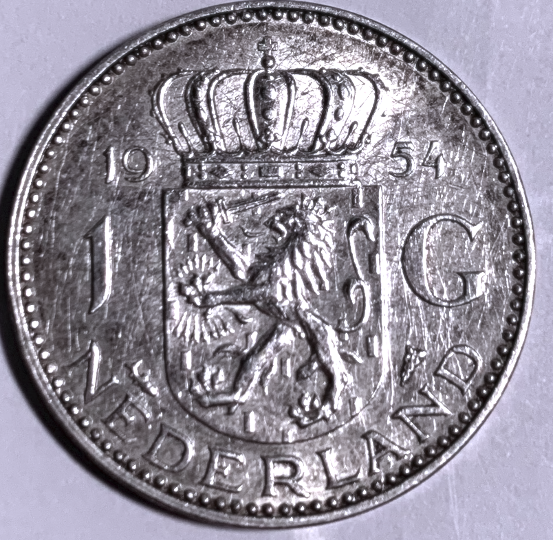Best Seller: Netherlands 1 Gulden 1954 Silver (KM#184) – First Year Utrecht Mint