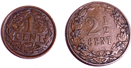 Best Seller: Netherlands 1930 1 Cent + 1904 2½ Cents Wilhelmina Duo