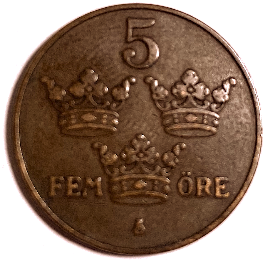 Best Seller: Sweden 1921 5 Öre (KM#779) — Stockholm Mint, Low Mintage