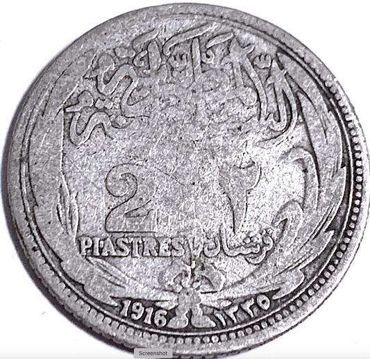 Best Seller: Egypt 2 Piastres 1916 Silver KM#317 – Bombay Mint, Sultan Hussein Kamel