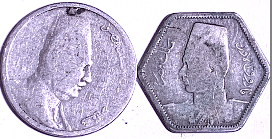 Historic Egypt Coins | 1924 London 5 Milliemes + 1944 Pretoria 2 Piastres | Kingdom of Egypt Set