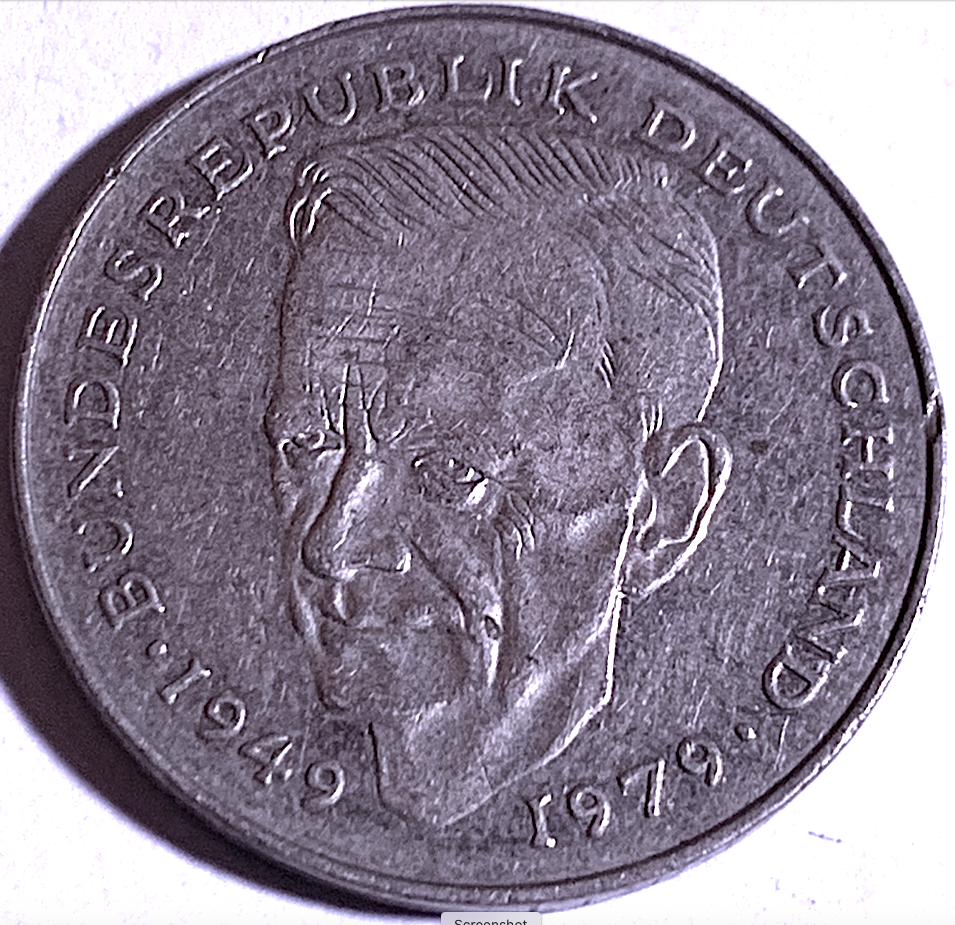 Germany 1989 2 Mark Coin, Kurt Schumacher, Hamburg Mint J, KM#112, UNC Mintage 10.68M