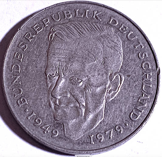 Germany 1989 2 Mark Coin, Kurt Schumacher, Hamburg Mint J, KM#112, UNC Mintage 10.68M