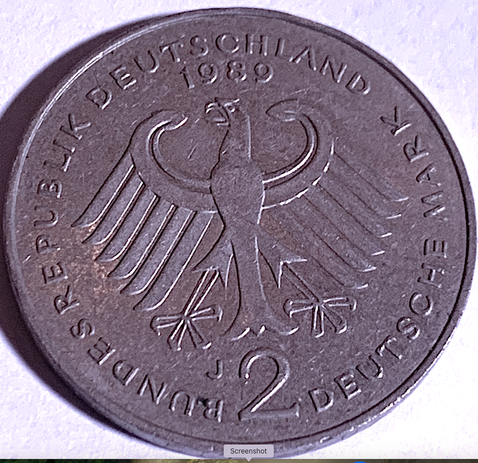 Germany 1989 2 Mark Coin, Kurt Schumacher, Hamburg Mint J, KM#112, UNC Mintage 10.68M