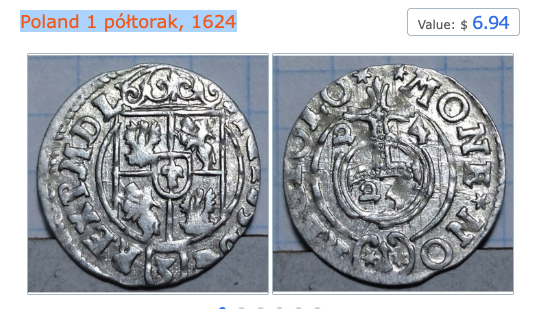 Sigismund III 1 Półtorak 1624-P Poland Silver Coin KM#41 – P Mint Mark Verified