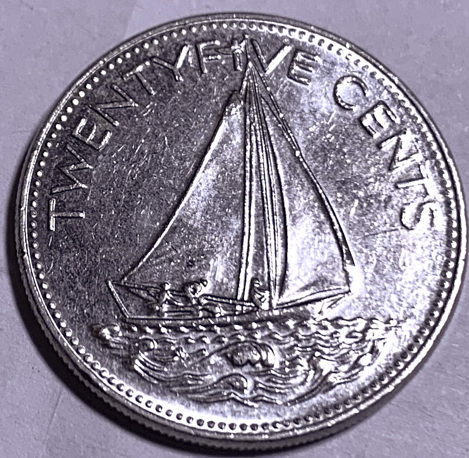 Bahamas 1985 25 Cents • KM#59 • Sailboat Coin • Low Mintage 2M • Elizabeth II