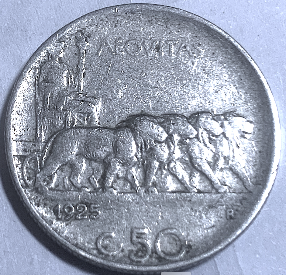 Italy 1925 50 Centesimi • KM#61 • Vittorio Emanuele III • Rome Mint • 24.88M