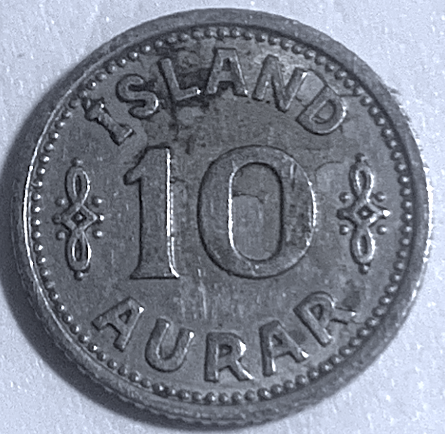 KM#2 Iceland 10 Aurar 1940 – Low Mintage 1.5 Million – Danish Rule