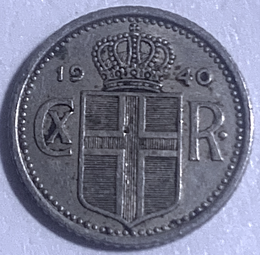 KM#2 Iceland 10 Aurar 1940 – Low Mintage 1.5 Million – Danish Rule